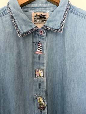 Northern Reflections Light Blue Denim Shirt with Nautical Embroidery